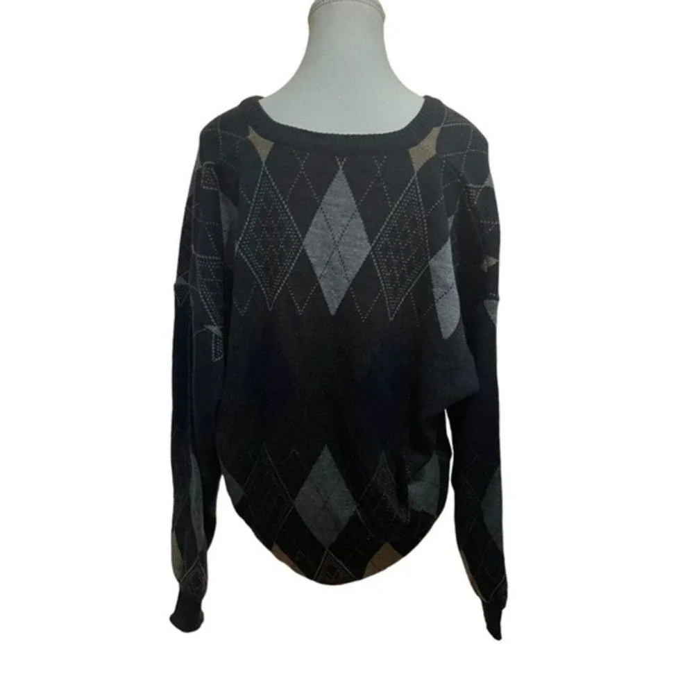 The Italian Sweater Co Black Gray Preppy Academia Pull Over Casual Sweater L